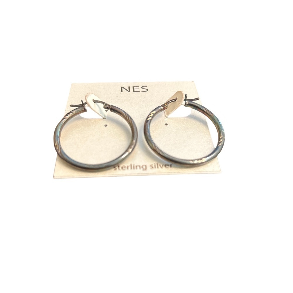 Retro NES Sterling Silver Stamped Women’s Hoop Earrings